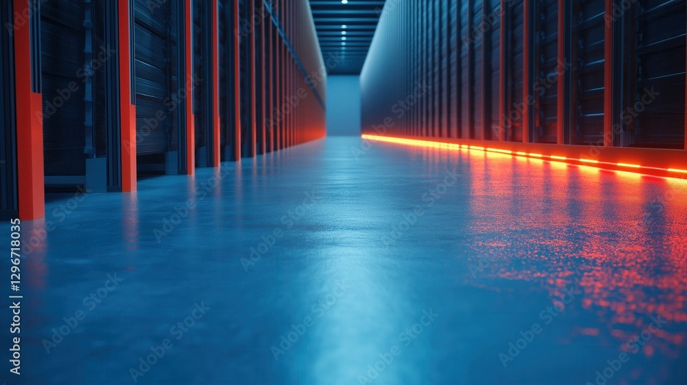 Poster 3d render of an automated robotic warehouse with advanced technology and sleek design