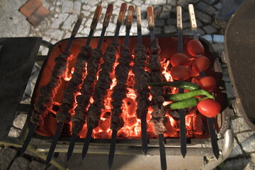 Shish Kebab Barbeque on Charcoal