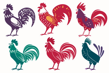 set of Roosters Silhouette vector illustration