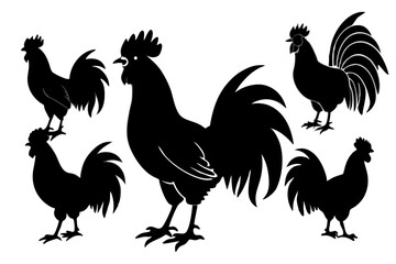 set of Roosters Silhouette vector illustration