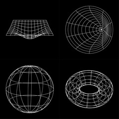 Ensemble de formes effet 3D, creux, sphère, donut et tunnel, vecteur, dimensions