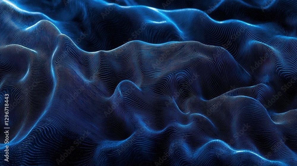 Poster a contemporary blue background with layered wave elements and a glowing effect
