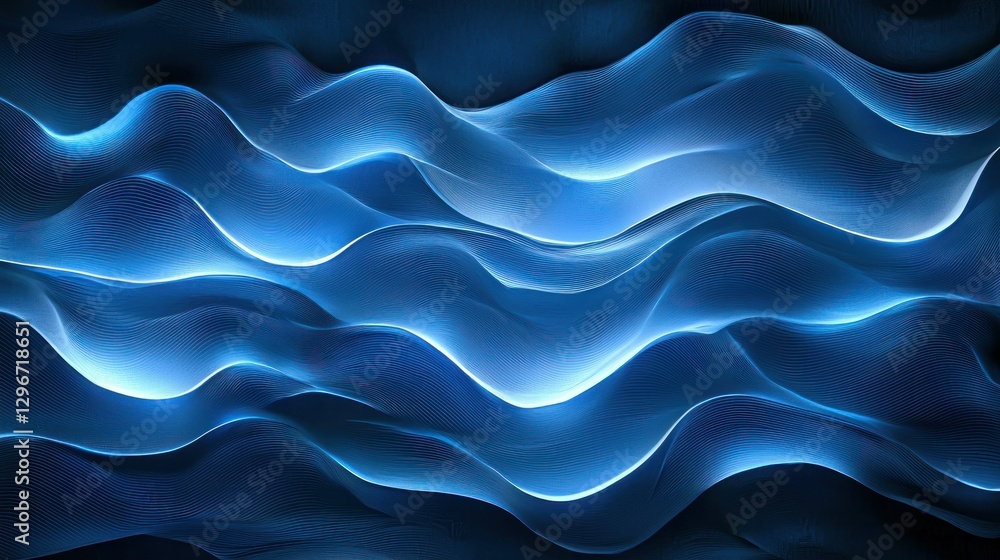 Poster a contemporary blue background with layered wave elements and a glowing effect