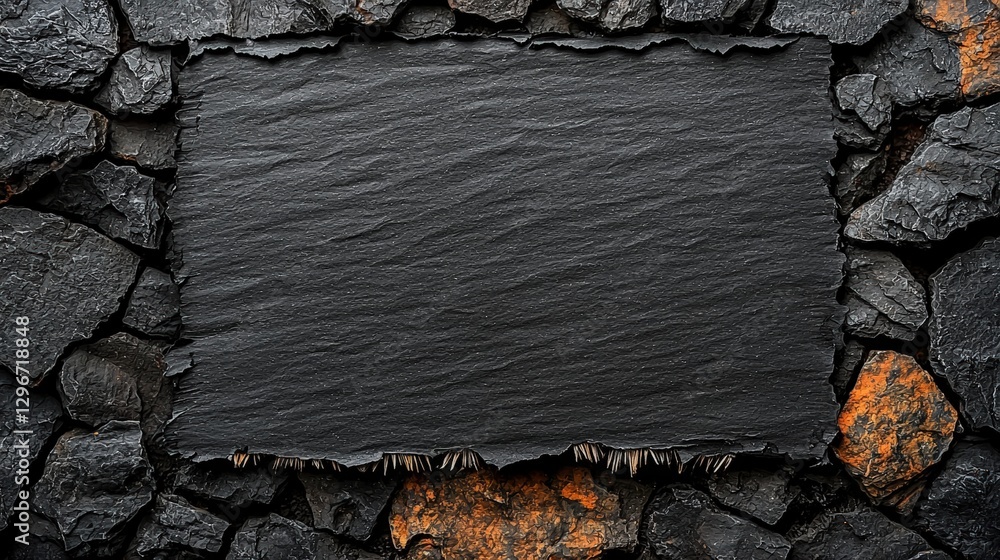 Poster repeated pattern of slate tiles creating an intricate and textured surface with dark hues and lines
