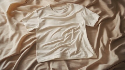 Obraz premium White t-shirt with soft folds resting on a neutral taupe background