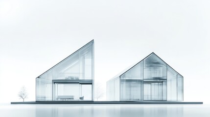 Obraz premium Transparent Modern Houses, Architectural Design, Minimalist Style