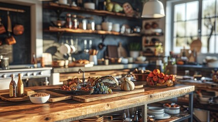Bright and Cozy Kitchen with Fresh Produce and Rustic Decor