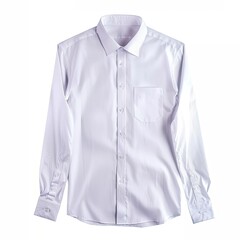 Fototapeta premium A plain white long-sleeve dress shirt with a button-up design and a chest pocket. isolated on white background