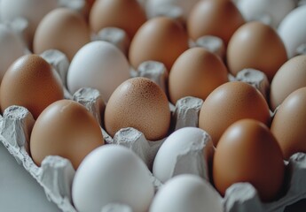 Fresh Brown and White Eggs Arranged in a Carton for Cooking Use