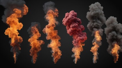 Realistic Fire and Smoke Explosions VFX Elements Digital Effects Animation 3D Render Multiple