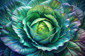 Obraz premium Fresh green cabbage with detailed leaves