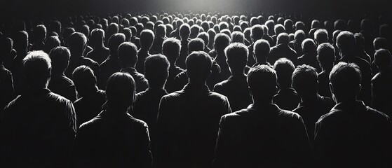 Symbolic black and white illustration of countless people