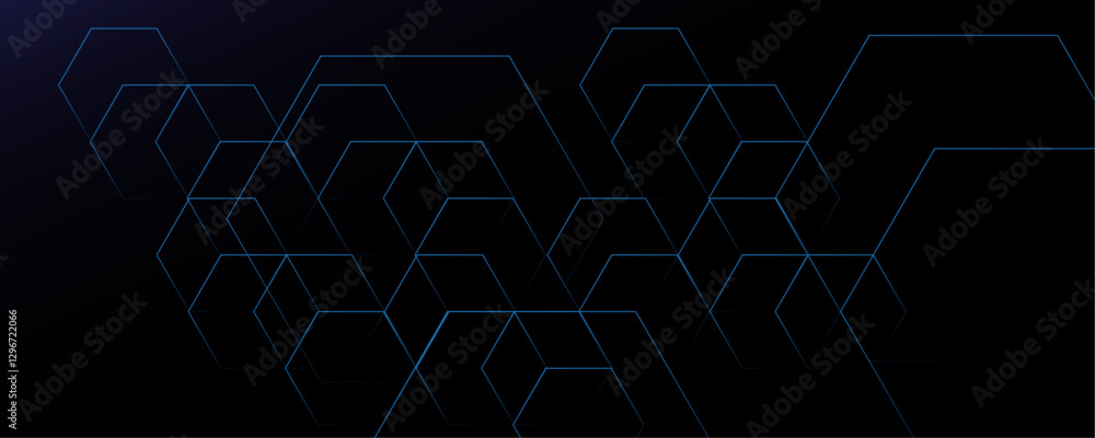 Poster abstract blue color modern geometric dynamic lines pattern on black background banner design.