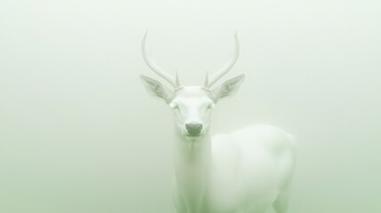 Majestic white deer stands gracefully in soft, ethereal fog, cre