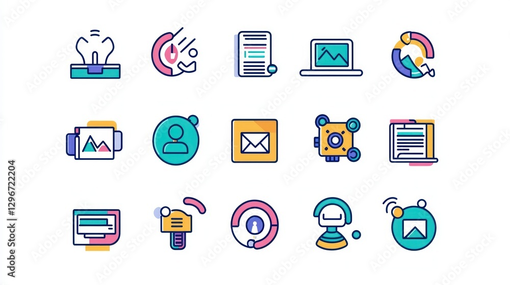 Poster a creative collection of icons emphasizing remote work and digital collaboration for online enterpri