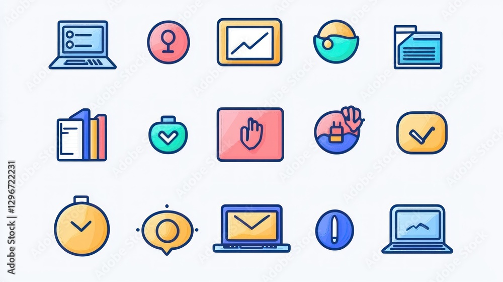 Poster a creative collection of icons emphasizing remote work and digital collaboration for online enterpri