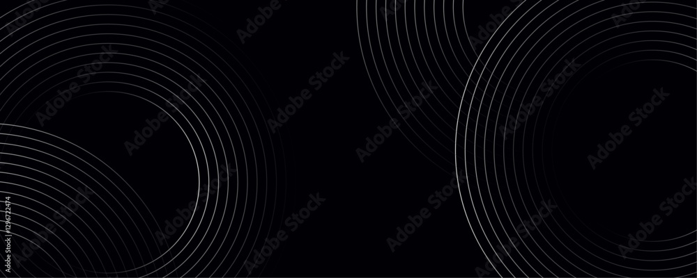 Poster abstract white color modern geometric dynamic lines pattern on black background banner design.