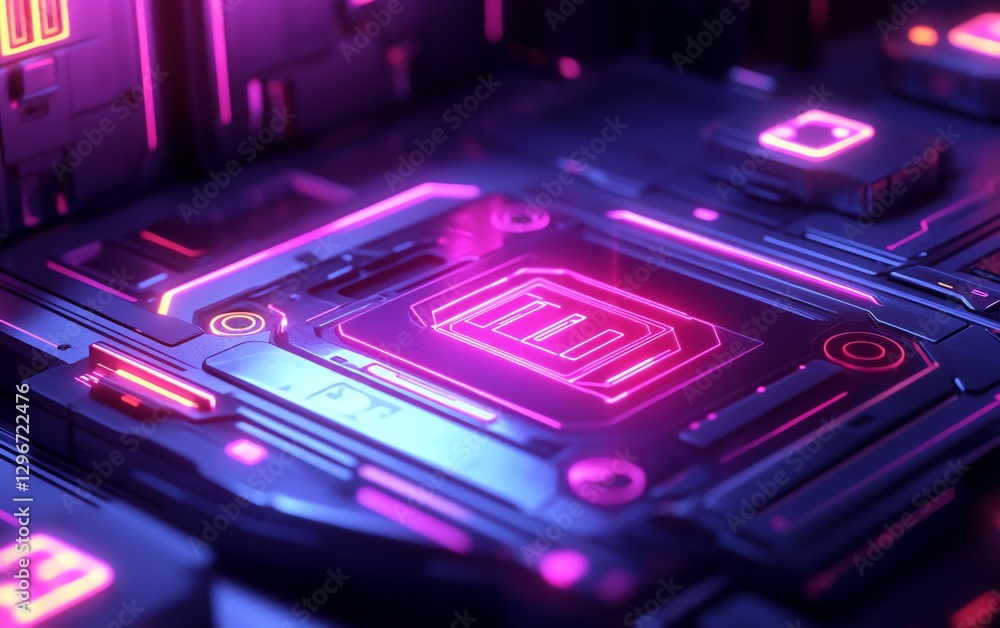 Aufkleber cybersecurity illustration of a hightech data storage system with locked files on a holographic scre