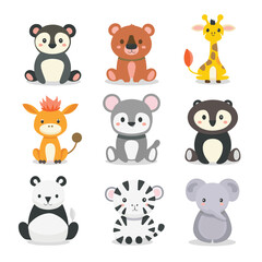 character, animal, cute, vector, cartoon, illustration, happy, graphic, design, set, funny, baby, adorable, art, background, zoo, children, collection, giraffe, lion, isolated, bear, child, kid, card,