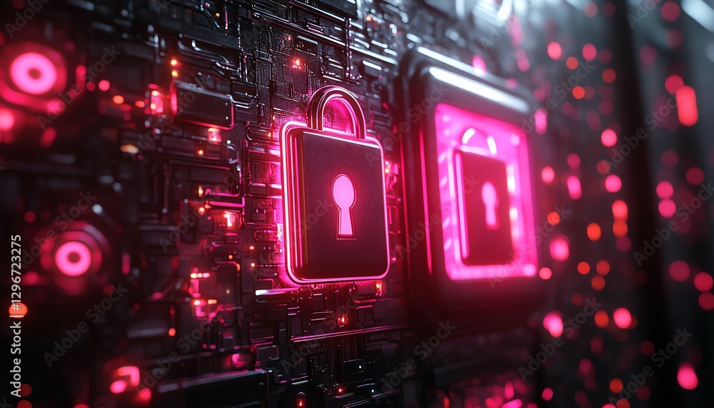 Poster futuristic ui design featuring locked data files on a glowing digital screen