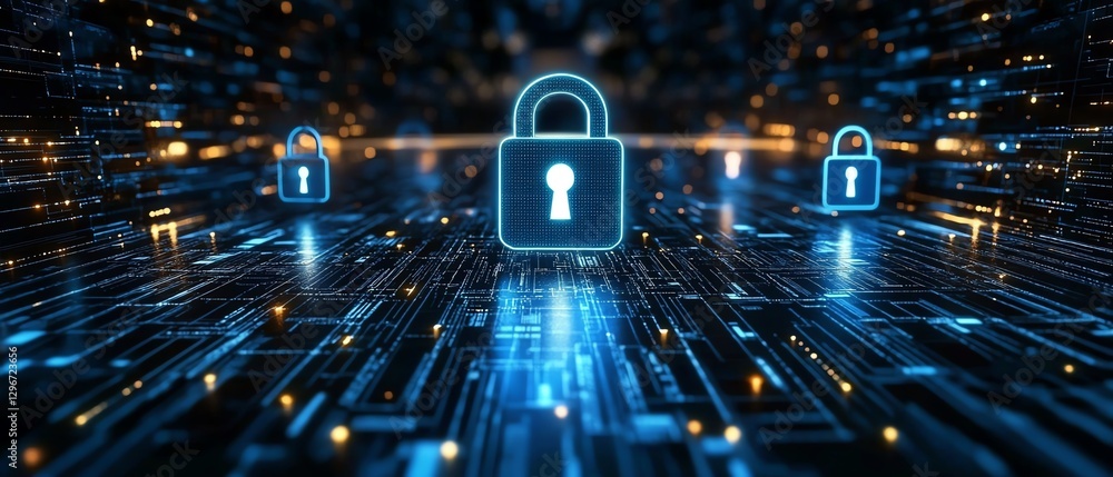 Poster hightech concept art of encrypted data files on a digital screen