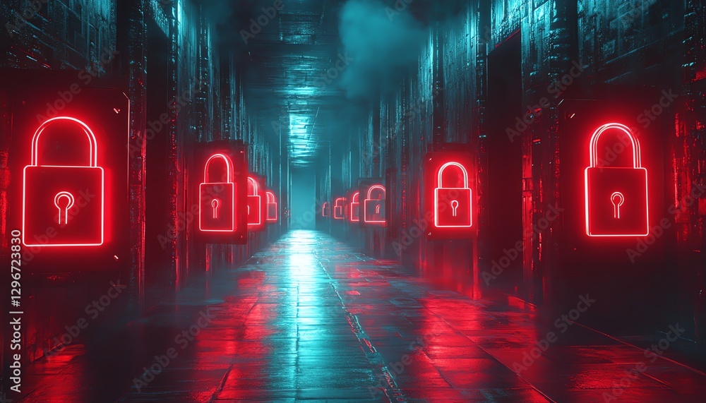 Poster holographic futuristic screen displaying multiple locked files