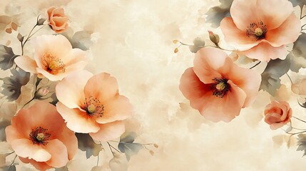 Peachy Floral Print Wallpaper Background
