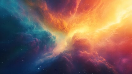 Cosmic Nebula Colorful gas clouds collide in space, background stars. Use science fiction