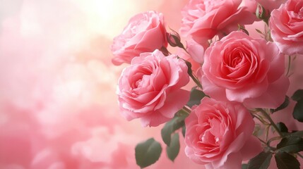 Vibrant pink roses with a soft pink background, creating a seamless floral aesthetic.
