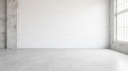bright, minimalistic interior space with white brick wall and concrete floor, perfect for modern design