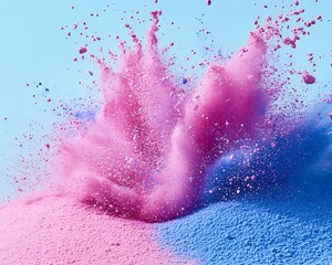 Pink and blue powder explosion on sky background