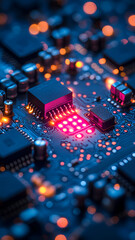Obraz premium High tech circuit board with glowing components and intricate details