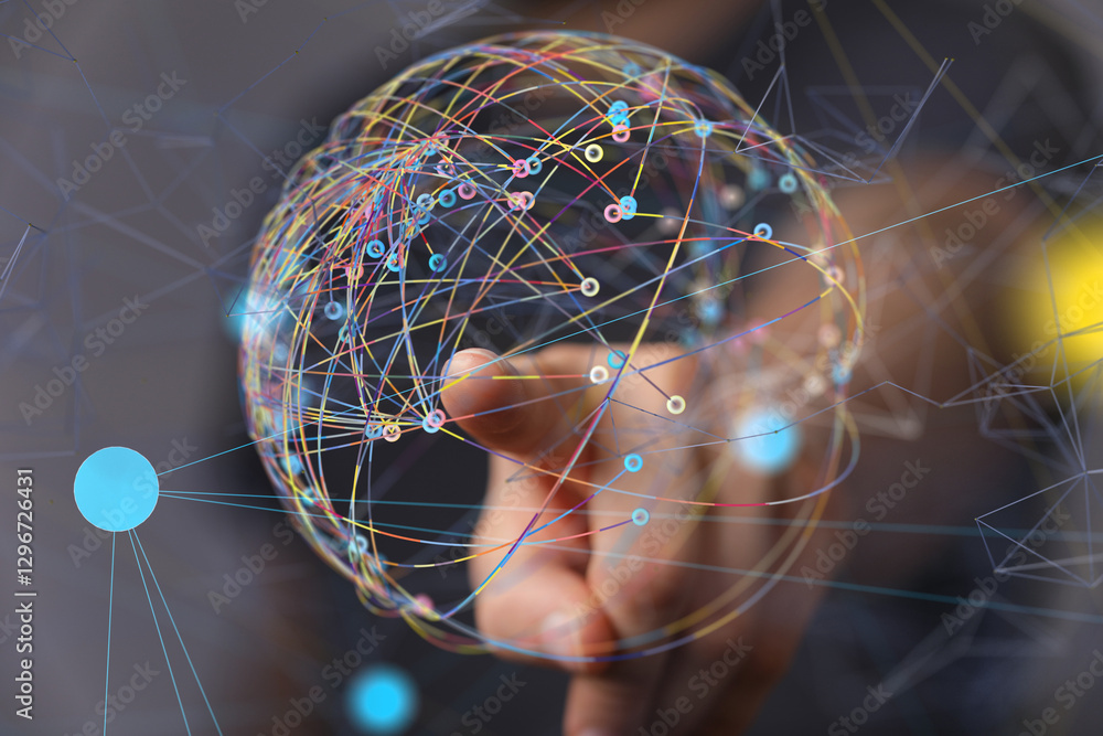 Poster conference Digital Network and data concept 3d - neural network exposure digital