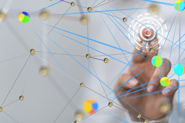 Global network. Blockchain. 3D illustration. Neural networks and artificial intelligence. Abstract