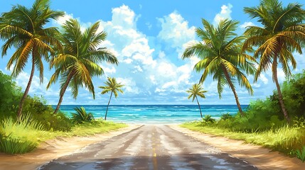 Obraz premium Tropical road to ocean beach