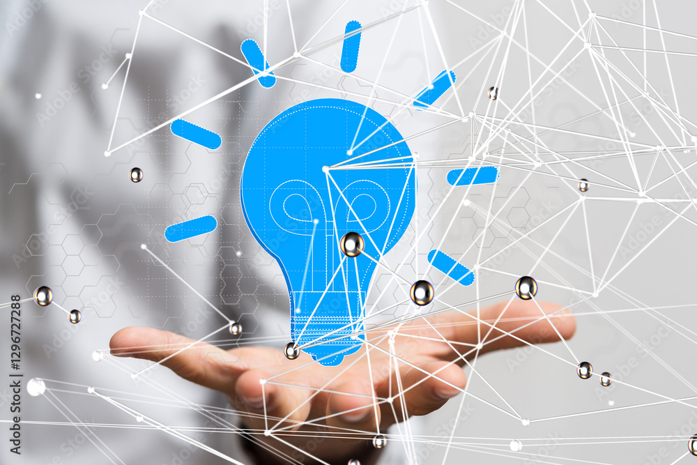 Aufkleber Neural network 3D illustration. Big data and cybersecurity - connection