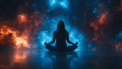 Woman Meditates Cosmic Background