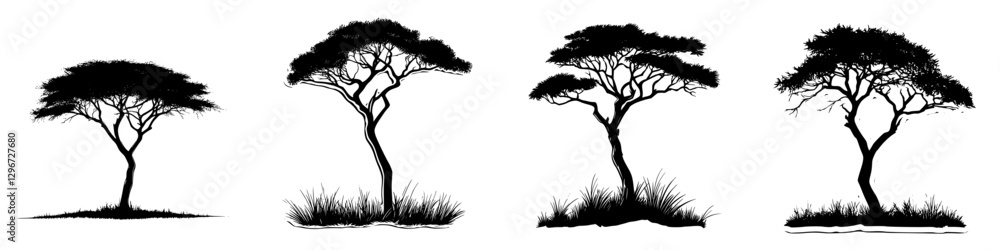 Poster hand drawn vector illustration sketch of various trees with distinct shapes and foliage on a white b