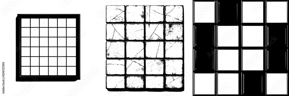Poster hand drawn vector illustration of grid patterns with varying designs showcasing texture and structur