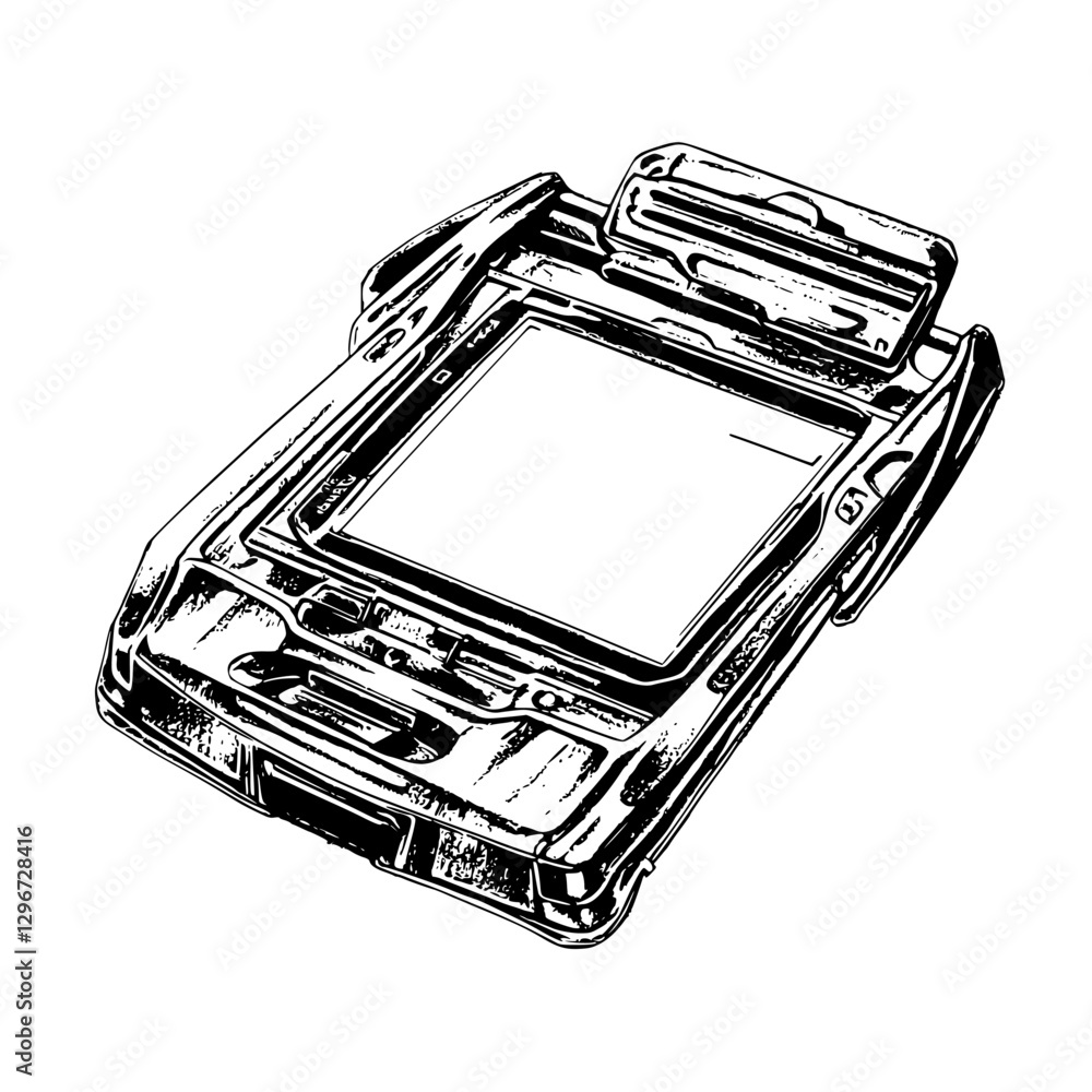 Poster hand drawn vector illustration of a vintage device on a simple background showcasing its unique desi
