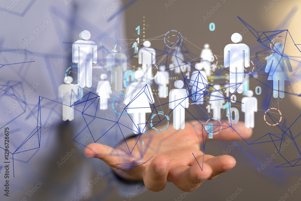 Poster Global network. Blockchain. 3D illustration. Neural networks and artificial intelligence. Abstract  - neural network exposure digital