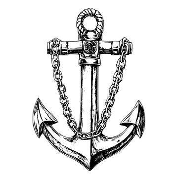 recommend clip art: Vintage hand drawn vector illustration of a nautical anchor with chain and rope design capturing a maritime essence