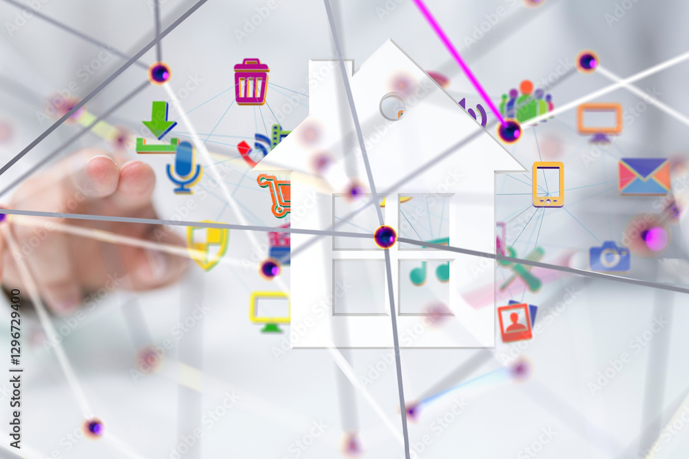 Poster iot home telecommunication network and wireless mobile internet - 3d