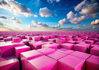 Obraz premium Panoramic View of Pink Cubes Abstract Art Installation