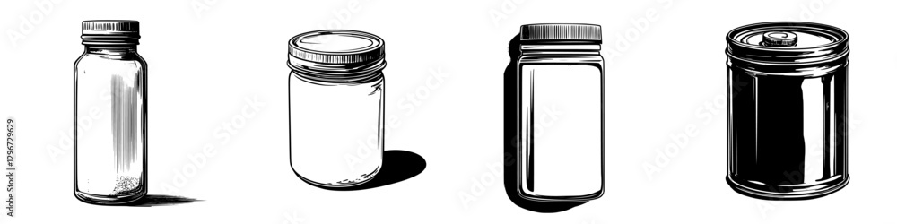 Poster hand drawn vector illustration of various jars in different shapes and styles for creative design pr