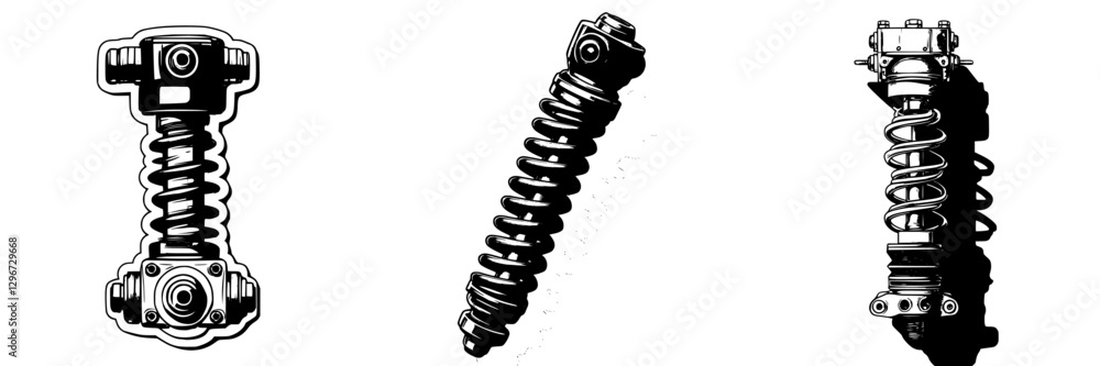 Poster detailed hand draw vector illustrations of various suspension coil springs placed in a vertical alig
