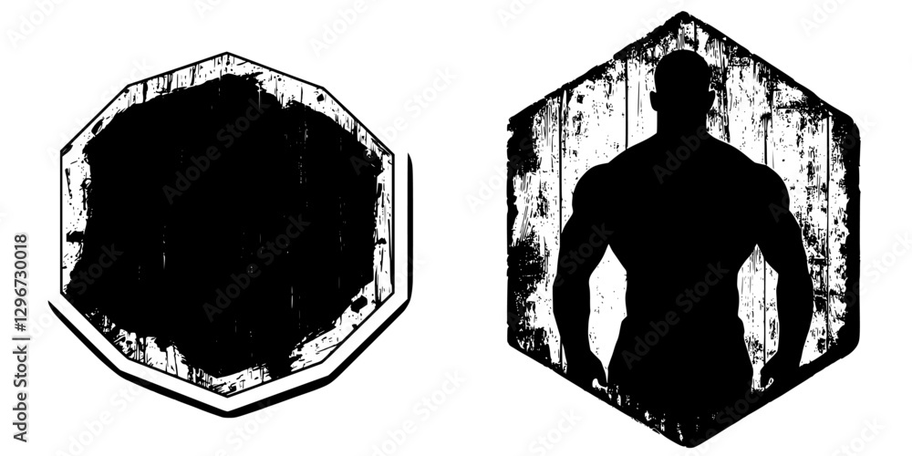 Aufkleber hand-drawn vector illustration of a silhouette figure in an octagonal frame with a textured backgrou