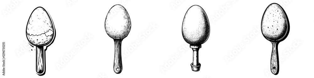 Poster hand drawn vector illustration of various types of spoons in detailed sketch style showcasing design