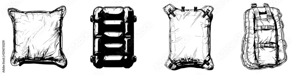 Aufkleber hand drawn vector illustration of various cushion designs showcasing different shapes and styles in 