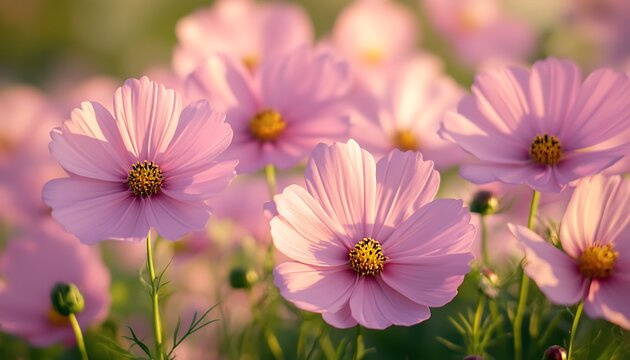 Pink cosmos sunset field bloom
